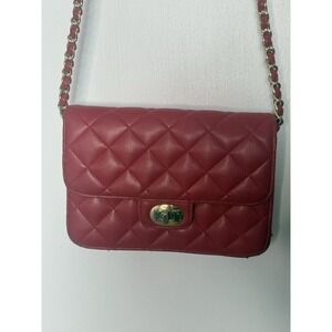 Magnum fashions Faux Leather Red Quilted Crossbody Purse with Gold Chain Strap